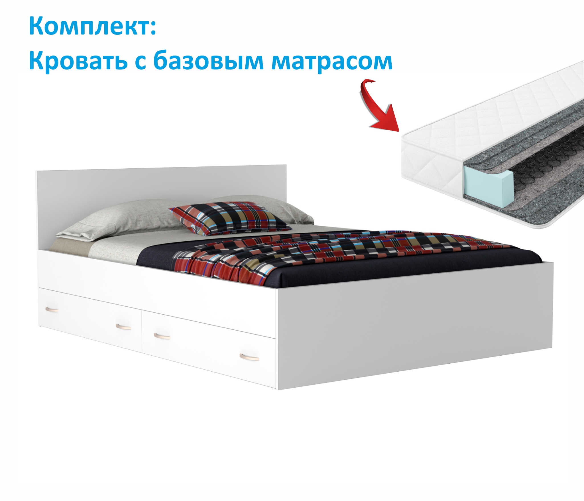 Купить кровать виктория 160 с ящиками (белая) с матрасом гост | МебельСТОК
