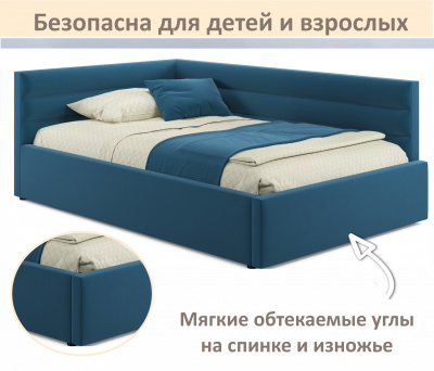 Купить мягкая кровать-тахта aura 1200 синяя с подъемным механизмом | МебельСТОК