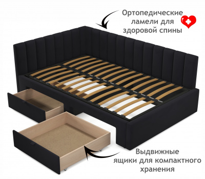 Купить мягкая кровать-тахта milena 1200 темная c ящиками | МебельСТОК