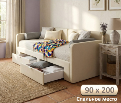 Купить мягкая кровать эмили 900 c ящиками бежевая | МебельСТОК