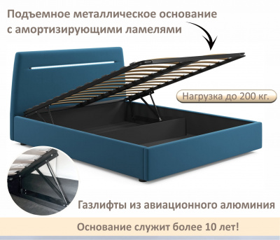 Купить мягкая кровать neo с подсветкой и подъемным механизмом синяя | МебельСТОК