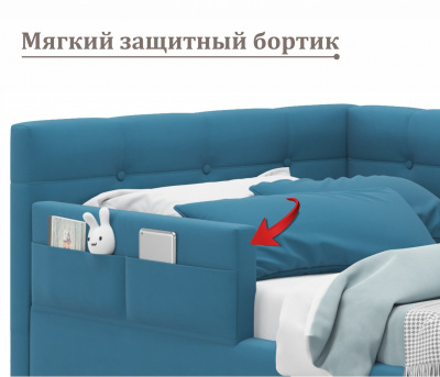 Купить односпальная кровать-тахта bonna 900 с защитным бортиком синяя и подъемным механизмом | МебельСТОК