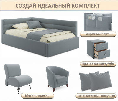 Купить мягкая кровать-тахта aura 900 серая с подъемным механизмом | МебельСТОК