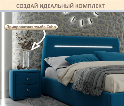 Купить мягкая кровать neo с подсветкой и подъемным механизмом синяя | МебельСТОК