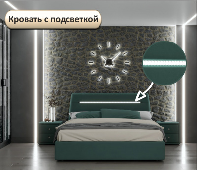 Купить мягкая кровать neo с подсветкой и подъемным механизмом изумруд | МебельСТОК