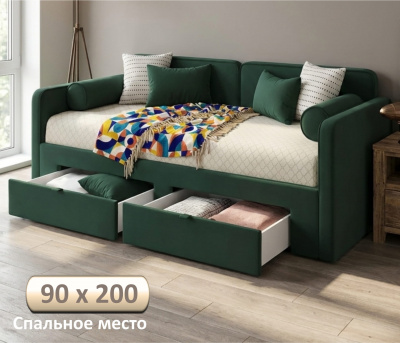 Купить мягкая кровать эмили 900 c ящиками изумруд | МебельСТОК