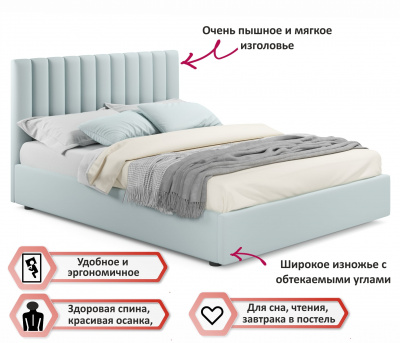 Купить мягкая кровать с тумбами olivia 1600 мята пастель с подъемным механизмом | МебельСТОК