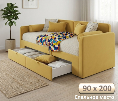 Купить мягкая кровать эмили 900 c ящиками желтая | МебельСТОК