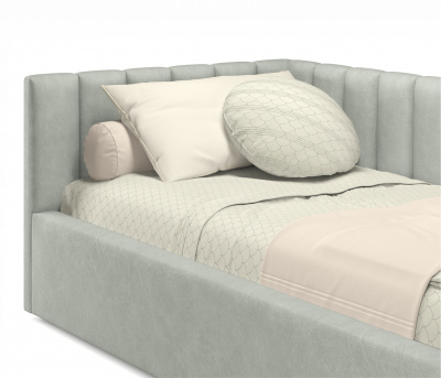 Купить мягкая кровать milena 900 кожа серый с ортопедическим основанием | МебельСТОК