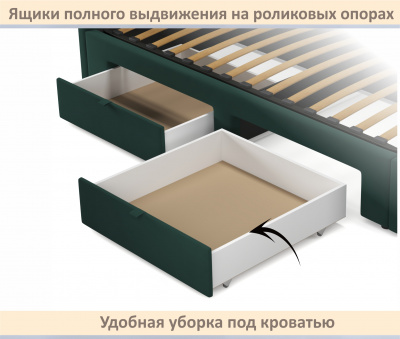 Купить мягкая кровать-тахта milena 900 изумруд с ящиками | МебельСТОК