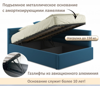 Купить мягкая кровать-тахта aura 1200 синяя с подъемным механизмом | МебельСТОК