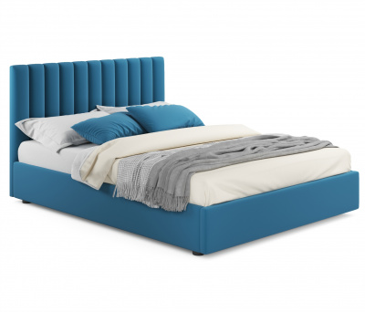 Купить мягкая кровать с тумбами olivia 1600 синяя с подъемным механизмом | МебельСТОК