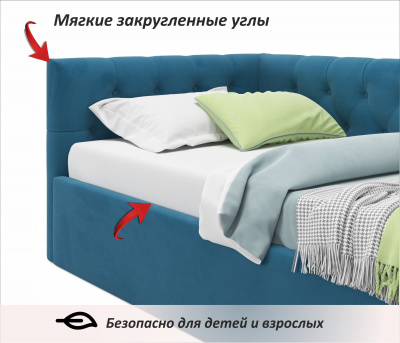 Купить односпальная кровать-тахта afelia с ящиками и бортиком 900 синяя с ортопедическим основанием | МебельСТОК