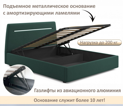 Купить мягкая кровать neo с подсветкой и подъемным механизмом изумруд | МебельСТОК
