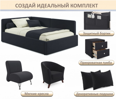 Купить мягкая кровать-тахта kapri 1200 черная c подъемным механизмом | МебельСТОК