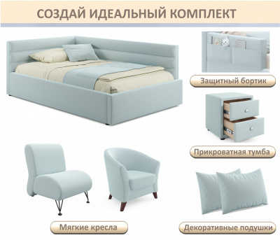 Купить мягкая кровать-тахта aura 900 мята пастель с подъемным механизмом | МебельСТОК