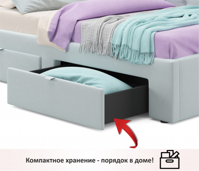 Купить односпальная кровать-тахта afelia с ящиками 900 мята пастель с ортопедическим основанием | МебельСТОК